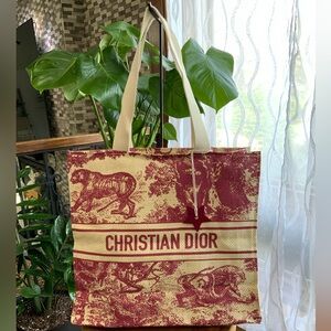 Christian Dior Dioriviera Red Tote Straw Canvas Beach Resort Bag COA